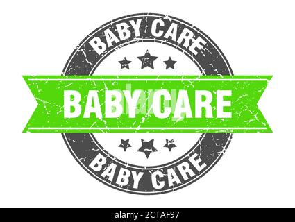 Babypflege Rundstempel mit Band. schild Stock Vektor