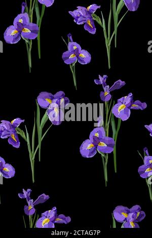Iris Blumen Vektor nahtlose Hintergrund Muster Hand gezeichnet. Vektorgrafik. Textildesign, Geschenkpapier. Stock Vektor