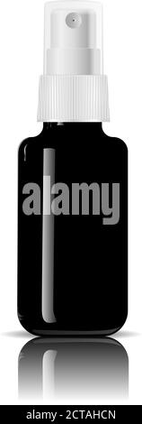 Schwarzes Glas feuchtigkeitsspendenden Spray kosmetische Flasche Mock up. Vektorgrafik. Leere Vorlage für Ihr Design. Behälter für Sprühdeckel. Mich isoliert Stock Vektor