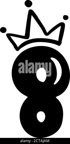 Vektor Vintage prall Süße Zahl 8 mit Krone. Princess Element Eight Schriftartlogo. Valentine Hand gezeichnete Alphabet Zeichen für Seite Dekoration und Design Stock Vektor