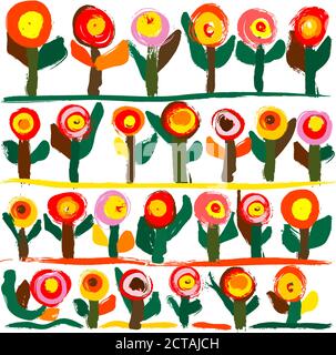 Florales Nahtloses Muster, mit Malstrichen und Spritzern, Frühlingsblumen Stock Vektor