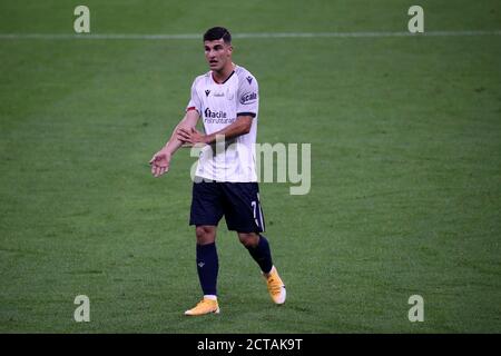 Mailand, Italien. September 2020. Italienische Serie A. Riccardo Orsolini von Bologna FC in Aktion während der Serie EIN Spiel zwischen AC Mailand und Bologna FC. AC Mailand gewinnt 2-0 gegen den FC Bologna. Stockfoto