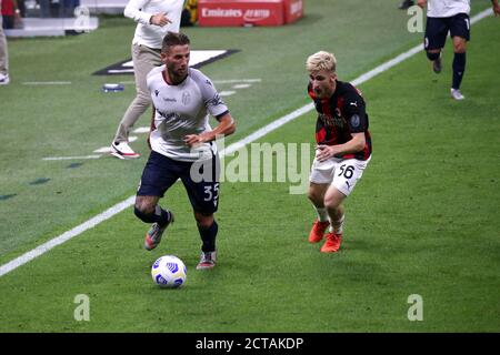 Mailand, Italien. September 2020. Italienische Serie A. Mitchell Dijks von Bologna FC in Aktion während der Serie EIN Spiel zwischen AC Mailand und Bologna FC. Stockfoto