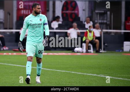 Mailand, Italien. September 2020. Italienische Serie A. Gianluigi Donnarumma von AC Mailand während der Serie EIN Spiel zwischen AC Mailand und Bologna FC. Stockfoto