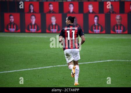 Mailand, Italien. September 2020. Italienische Serie A. Zlatan Ibrahimovic von AC Mailand während der Serie A Spiel zwischen AC Mailand und Bologna FC. Stockfoto