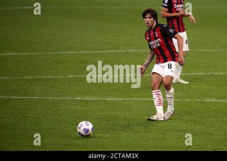 Mailand, Italien. September 2020. Italienische Serie A. Sandro Tonali von AC Mailand während der Serie EIN Spiel zwischen AC Mailand und Bologna FC. Stockfoto