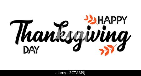 Handgezeichnetes Happy Thanksgiving Zitat als Logo für Postkarte, Herbstsymbol, Flyer, Karte, Poster, Banner, Header. Feier Schriftzug für Thanksgiving Tag Stock Vektor