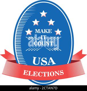 usa Wahlen machen es zählen in oval mit Band detaillierte Stil Symbol Design, Abstimmung und Präsidenten Tag Thema Vektor-Illustration Stock Vektor