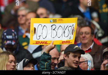 SÜDAFRIKANISCHE UNTERSTÜTZER Wales gegen Südafrika Viertelfinale RWC 2015 BILD : MARK PAIN / ALAMY Stockfoto