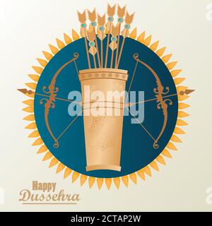 Happy dussehra Feier Karte mit Bögen und Pfeile Tasche Vektor Illustrationsdesign Stock Vektor