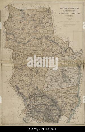 New York State, doppelseitige Platte Nr. 11 Karte der Grafschaften Fulton, Montgomery, Schenectady, Schoharie und Greene, Standbild, Atlanten, 1895 Stockfoto