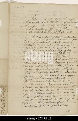 Auszug aus einem Brief von Lord Frederick North an Gouverneur Frederick Haldimand, Text, Dokumente, 1783 Stockfoto