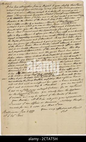 Brief von Arthur Lee, Text, Korrespondenz, 1777 Stockfoto