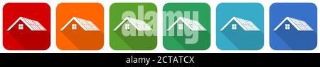 Sonnenkollektoren auf dem Dach eines Hauses, saubere Energie, Power Icon Set, flache Design Vektor-Illustration in 6 Farben Optionen für webdesign und mobile Anwendung Stock Vektor