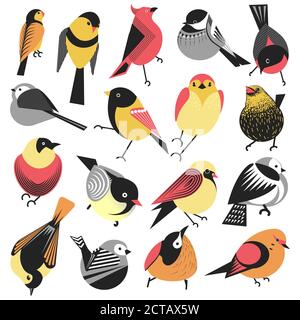 Winter- und Sommervögel, Sperlinge und Bullfinken Vektor Stock Vektor