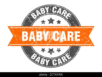 Babypflege Rundstempel mit Band. schild Stock Vektor