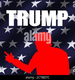 17. September 2020, Illustration Donald John Trump, schwarze Silhouette auf dem Hintergrund der USA. Stockfoto