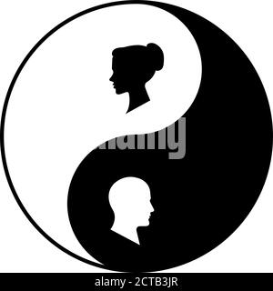 Yin Yang Symbol der Harmonie und Balance zwischen Mann und Frau. Stock Vektor