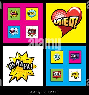 Pop Art Blasen detaillierte Stil Ikonen Gruppe Design von Retro Ausdruck Comic Thema Vektor Illustration Stock Vektor