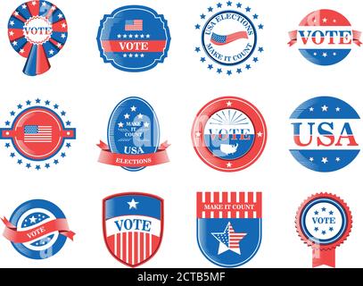 usa Wahlen und Abstimmung detaillierte Stil Set Icons Design, Präsidenten Tag Thema Vektor Illustration Stock Vektor
