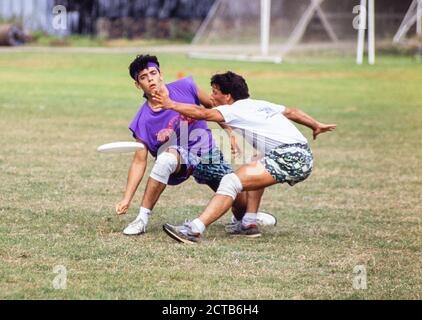 Die European Ultimate Frisbee Championships finden an der University of Essex in Colchester, England statt. 27. August 1991. Foto: Neil Turner Stockfoto