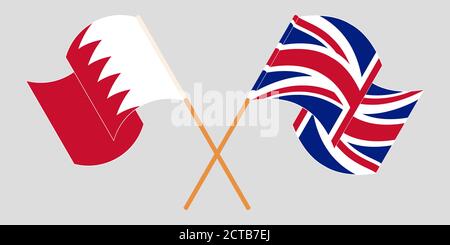 Gekreuzte und winkende Flaggen von Bahrain und Großbritannien. Vektorgrafik Stock Vektor