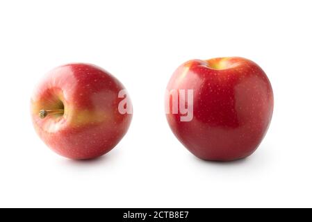 Zwei frische rote Gala Äpfel isoliert auf weißem Hintergrund. Beschneidungspfad Stockfoto