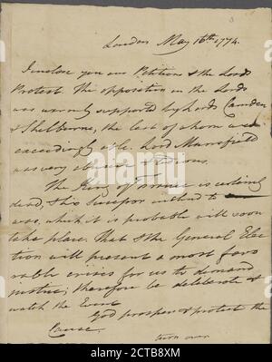 Brief von Arthur Lee, Text, Korrespondenz, 1774 Stockfoto