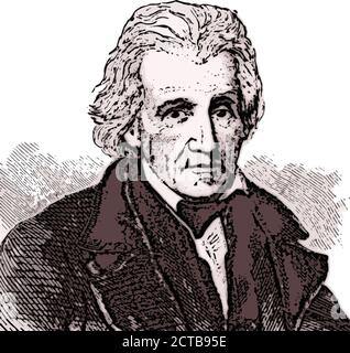 Vektor-Porträt von Präsident Andrew Jackson. Andrew Jackson (1767 – 1845) war ein amerikanischer Soldat und Staatsmann, der als siebter Präsident von diente Stock Vektor