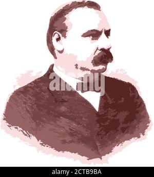 Vektor-Porträt von Präsident Grover Cleveland . Stephen Grover Cleveland (1837 – 1908) war ein amerikanischer Politiker und Rechtsanwalt, der 22. Und 24. War Stock Vektor