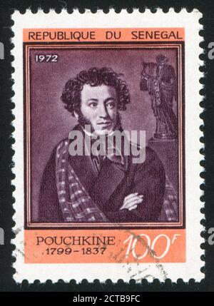 SENEGAL - UM 1931: Briefmarke gedruckt von Senegal, zeigt Aleksander Pushkin, um 1931. Stockfoto