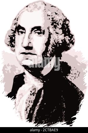 Vektor-Porträt von Präsident George Washington. George Washington (1732 – 1799) war ein amerikanischer politischer Führer, Militärgeneral, Staatsmann und Fou Stock Vektor