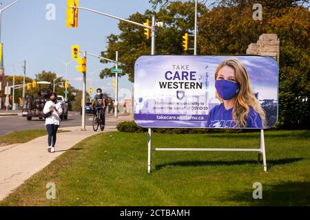 London, Kanada - 21. September 2020. An der Western University in London, Kanada, ist die Zahl der COVID-19-Fälle mit mehr als 50 Gestüten stark gestiegen Stockfoto