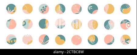 Highlight deckt großes Set ab. Organische Formen Design-Elemente für Social-Media-Geschichte. Einzigartige handgezeichnete runde Vorlagen. Fashion Cover in Pastellfarben für Stock Vektor