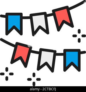 Girlande von Fahnen, Party Dekoration flache Farbe Linie Symbol. Stock Vektor