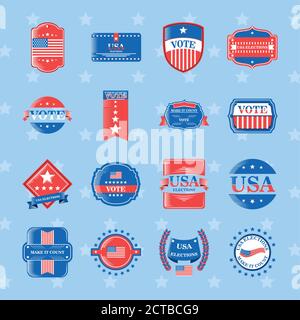 usa Wahlen und Abstimmung detaillierte Stil Sammlung von Symbolen Design, Präsidenten Tag Thema Vektor Illustration Stock Vektor