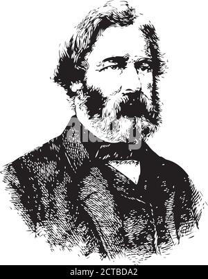 Vektor-Porträt von Henry Longfellow. Henry Wadsworth Longfellow (1807 – 1882) war ein amerikanischer Dichter und Pädagoge, dessen Werke "Paul Revere's RID Stock Vektor