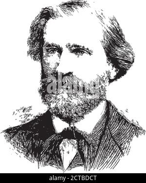 Vektor-Porträt von Giuseppe Verdi. Giuseppe Fortunino Francesco Verdi (Giuseppe Verdi, 1813 – 1901) – ein herausragender italienischer Komponist, dessen Werk o Stock Vektor