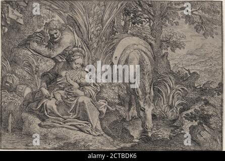 Rest on the Flight to Egypt, Standbild, Drucke, 1555 - 1600, Procaccini, Camillo, um 1555-1629 Stockfoto