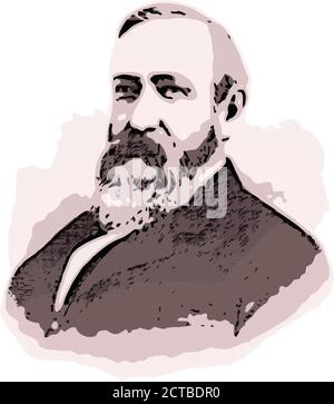 Vektor-Porträt von Präsident Benjamin Harrison. Benjamin Harrison (1833 – 1901) war ein amerikanischer Politiker und Anwalt, der als 23. Präsident diente Stock Vektor