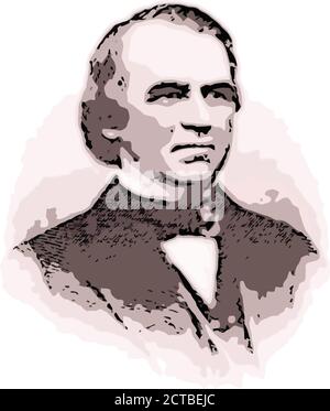 Vektor-Porträt von Präsident Andrew Johnson. Andrew Johnson (1808 – 1875) war der 17. Präsident der Vereinigten Staaten, diente von 1865 bis 1869. Er A Stock Vektor