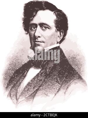 Vektor-Porträt von Präsident Franklin Pierce. Franklin Pierce (1804 – 1869) war der 14. Präsident der Vereinigten Staaten (1853–1857), einer nördlichen Demokratischen Republik Stock Vektor