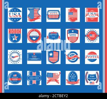 usa Wahlen und Abstimmung detaillierter Stil Bündel von Symbolen Design, Präsidenten Tag Thema Vektor Illustration Stock Vektor