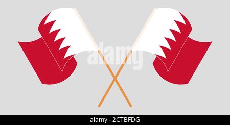 Gekreuzte und winkende Flaggen von Bahrain. Vektorgrafik Stock Vektor