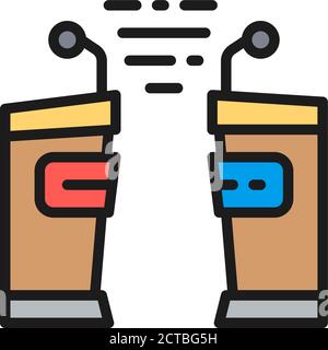 Politische Debatten, Tribüne, vs flache Farblinie Symbol. Stock Vektor