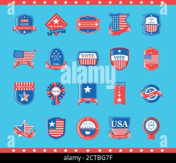 usa Wahlen und Abstimmung detaillierte Stil Symbole Bündel Design, Präsidenten Tag Thema Vektor Illustration Stock Vektor