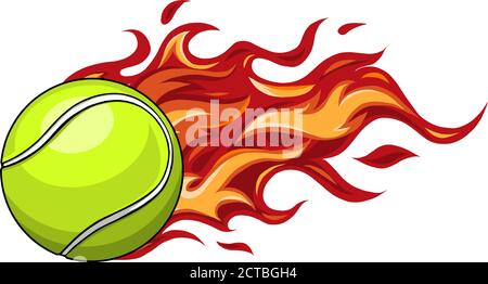 Eine flammende Tennisball auf Feuer durch die Luft fliegen Stock Vektor