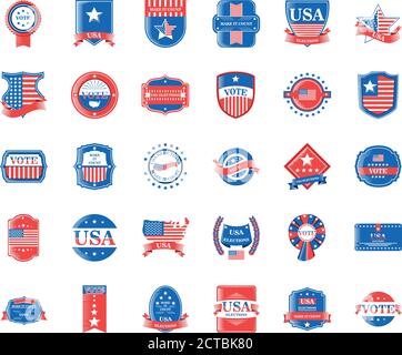 usa Wahlen und Abstimmung detaillierter Stil 30 Symbol Set Design, Präsidenten Tag Thema Vektor Illustration Stock Vektor