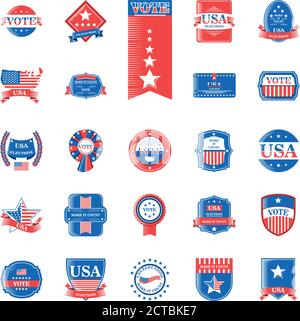 usa Wahlen und Abstimmung detaillierte Stil Icons Gruppe Design, Präsidenten Tag Thema Vektor Illustration Stock Vektor