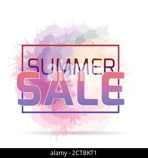 Neon Banner Sommer Verkauf mit Aquarell Spray. Rabatt. Objekte vom Hintergrund getrennt. Vektor-Element für Banner, Broschüren und Ihr Design Stock Vektor
